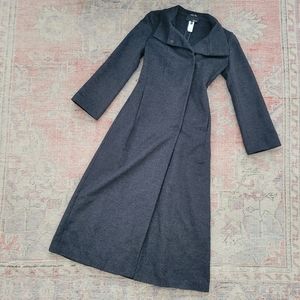 Les copains Italian Italy ankle coat long wool charcoal grey gray winter Sm med